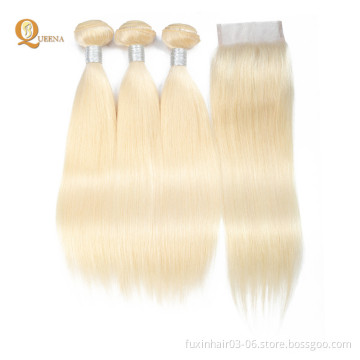 613 Blonde Color Human Hair Weave Human Hair Extension With Closure Blonde Hair Bundles